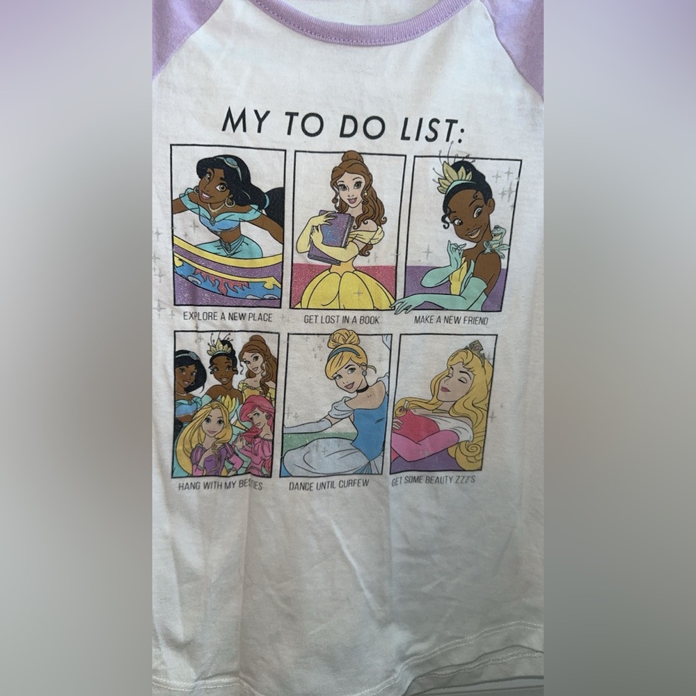 Disney Princess Girls 7/8 Raglan Sleeve Shirt - Purple and White - Picture 2 of 4